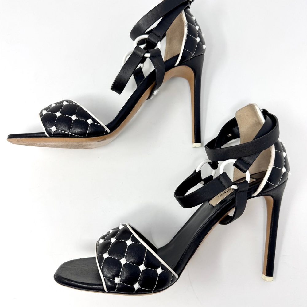 Valentino Garavani Quilted Rockstud Ankle Strap Sandals in black and white - Picture 6 of 15